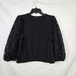 Express Women's Black 3/4 Floral Textured Chiffon Sleeve Career Blouse Small NEW